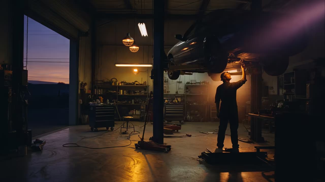 Mechanic working on an engine at Santini Auto Group